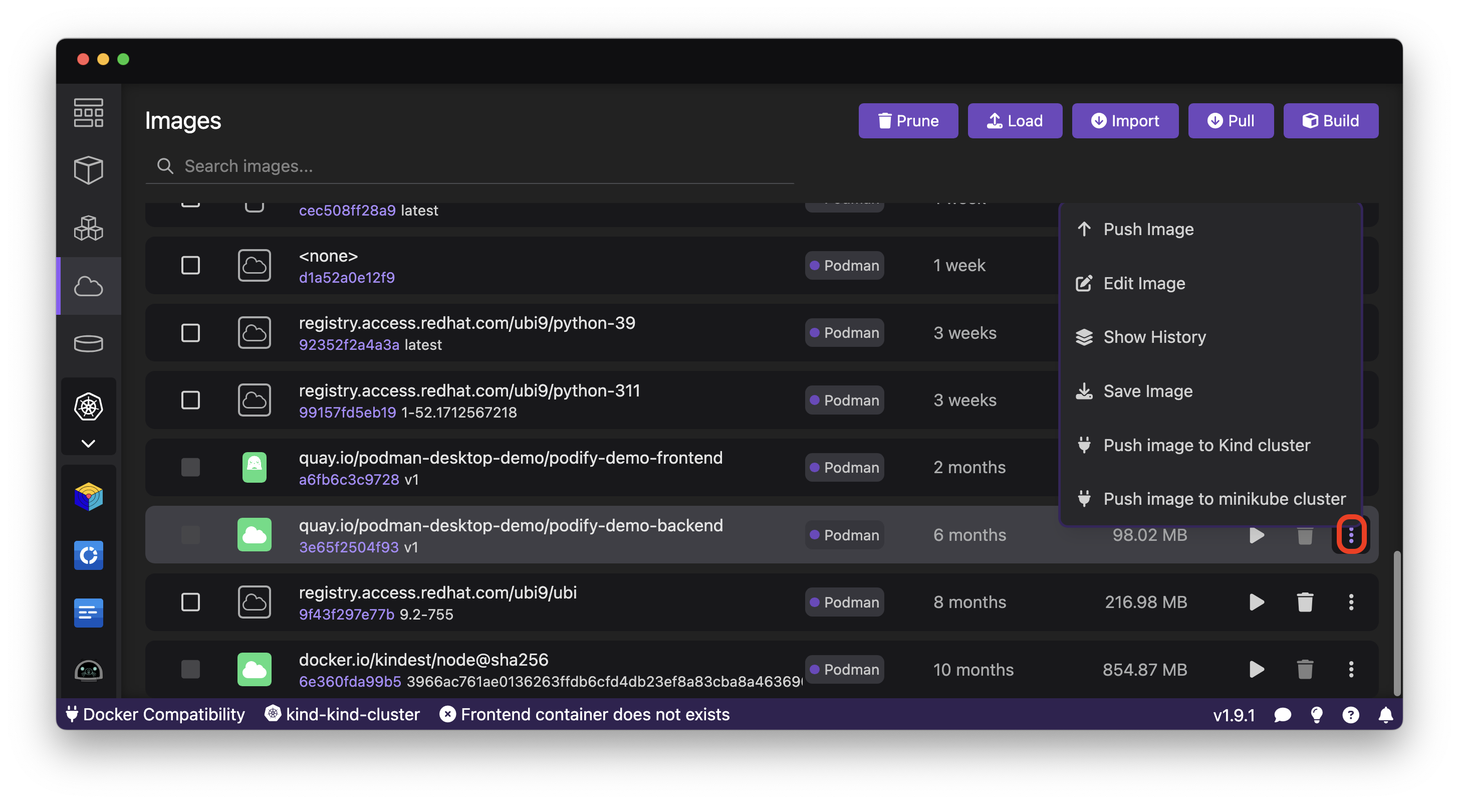 Podman Desktop Load Images into Cluster