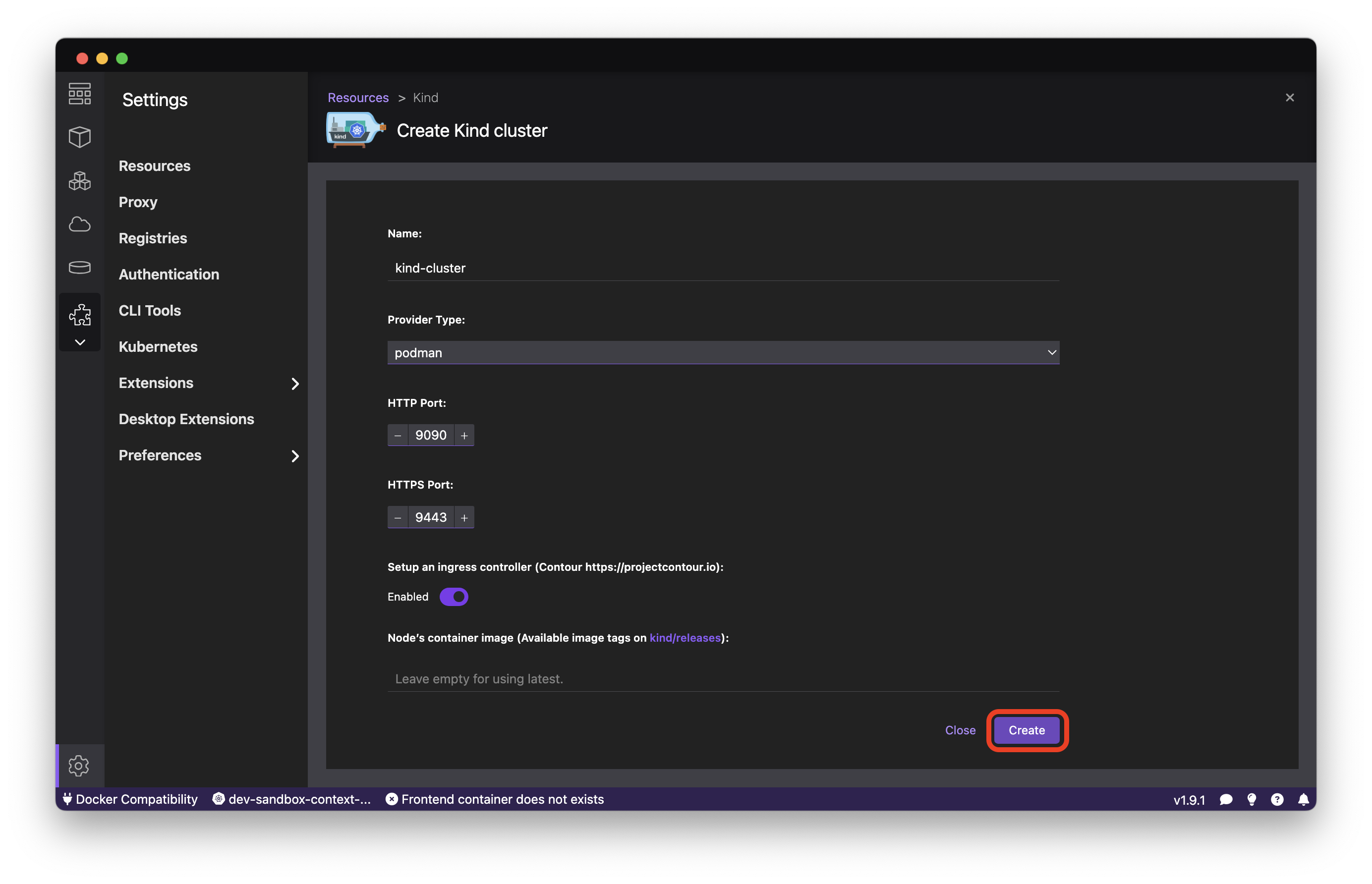 Podman Desktop Kubernetes Settings