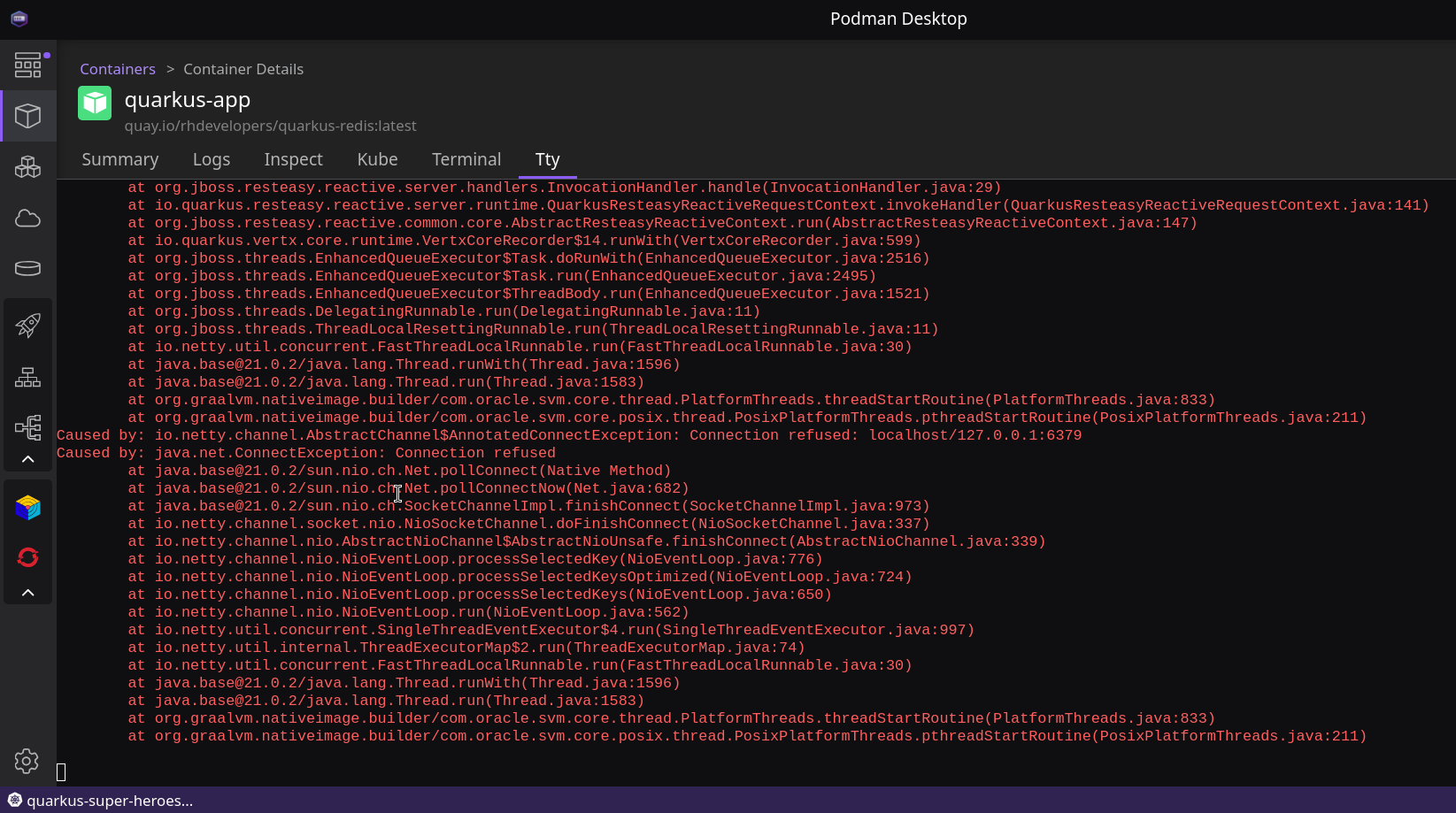 Podman Desktop Quarkus Error