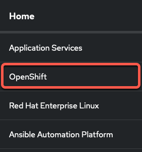 OpenShift link from the navigation menu